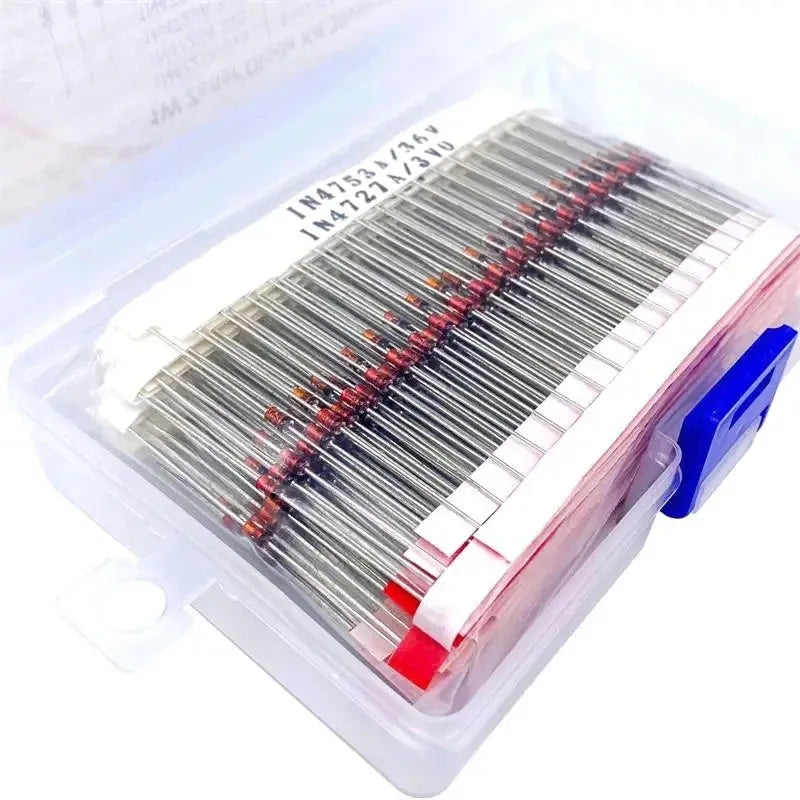 Boxed 1W Zener diode with crystal glass construction and 50V breakdown voltage specifications