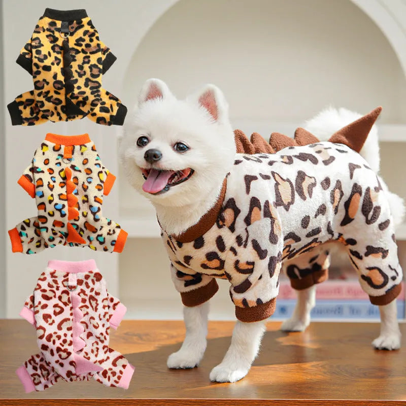 Fleece leopard print dog coat for French Bulldogs in four colours, sizes XS to 2XL