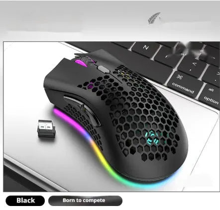 Hollow-out design wireless gaming mouse with luminous charging in black, cyan or white