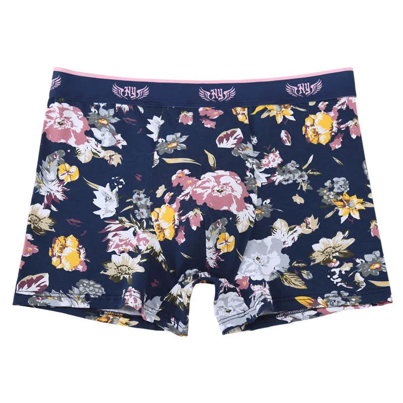 Men's purified cotton boxer briefs with U-shaped design and floral prints in sizes 3XL to 10XL