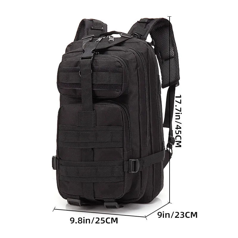Large khaki coloured off-road hiking backpack with air pillow belt system on a rocky outdoor trail.