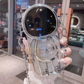 Electroplated TPU astronaut phone case for iPhone 13 with flip mirror and bracket, dark purple gradient glitter finish