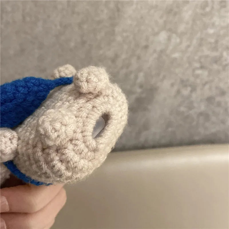 Hand-knitted koala bear backpack design cover for Apple AirPods and AirPods Pro charging case.