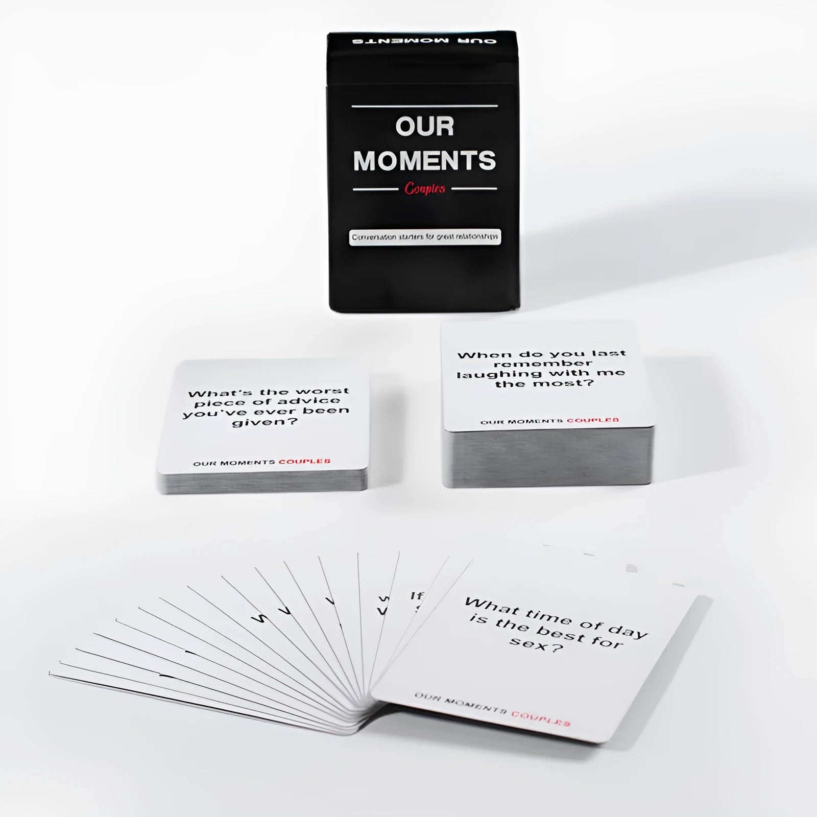Black gift box for Our Time Lovers Edition couples communication cards, showing dimensions.