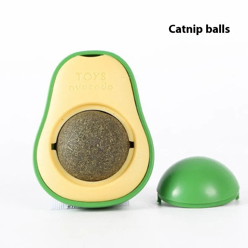 Plastic catnip ball toy in various colours for feline dental care and play