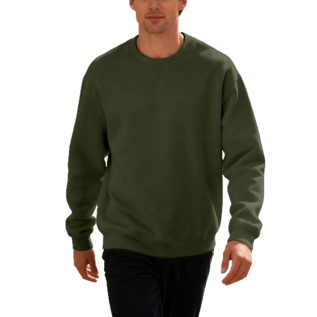 Men's loose oversized casual top in solid colour, long sleeve, round neck, polyester fabric, autumn wear