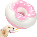 TPR donut dog toy in coffee colour with embossed surface for teeth grinding and hidden squeaker