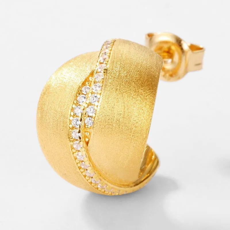 Frosted brushed geometric ear studs in gold tone, 925 silver, electroplated finish