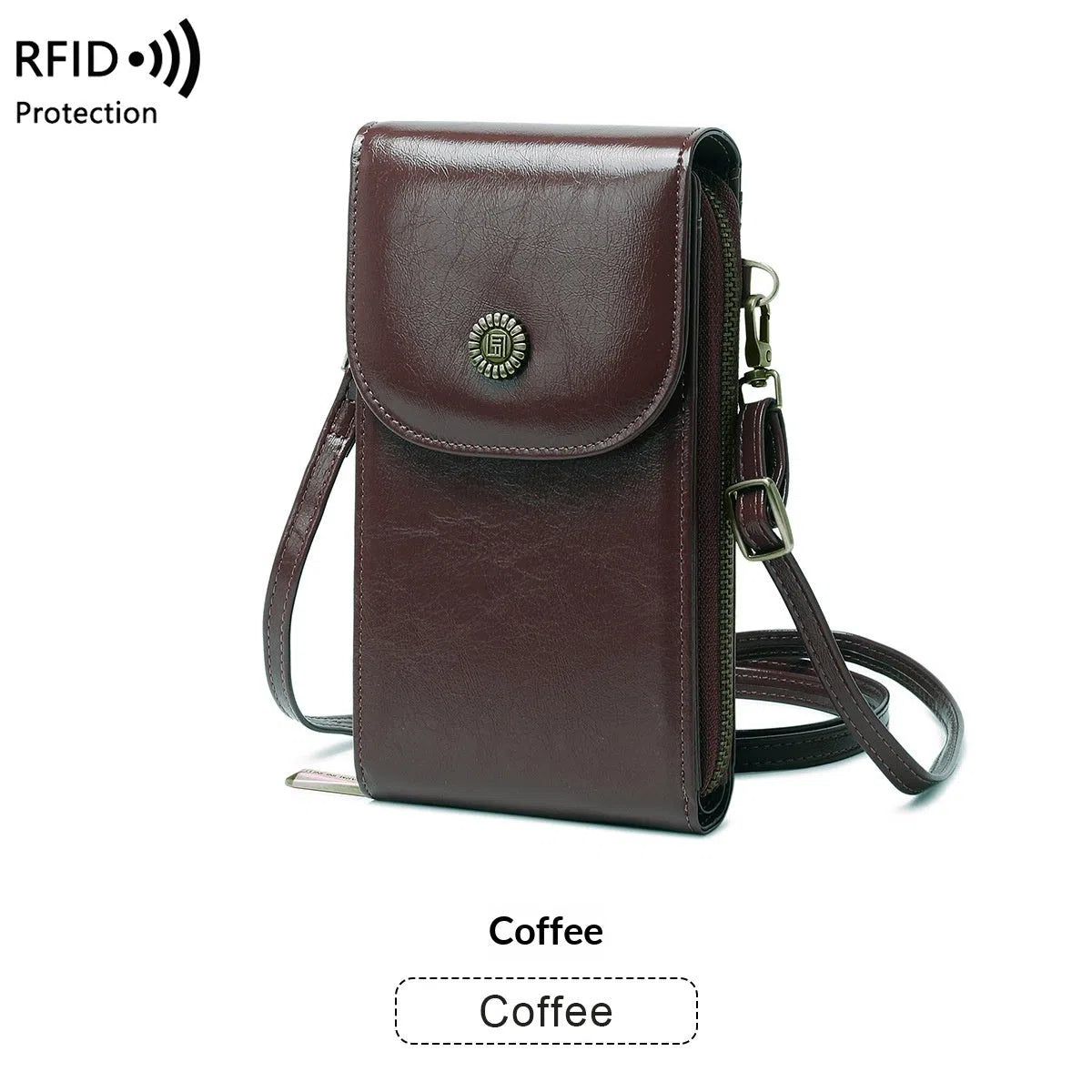 Anti-magnetic phone bag retro wax leather with stitching vertical square shape crossbody strap unisex