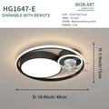 48cm overhead ceiling fan light with integrated lamp in black or gold finish, showing metal blades and acrylic lampshade.