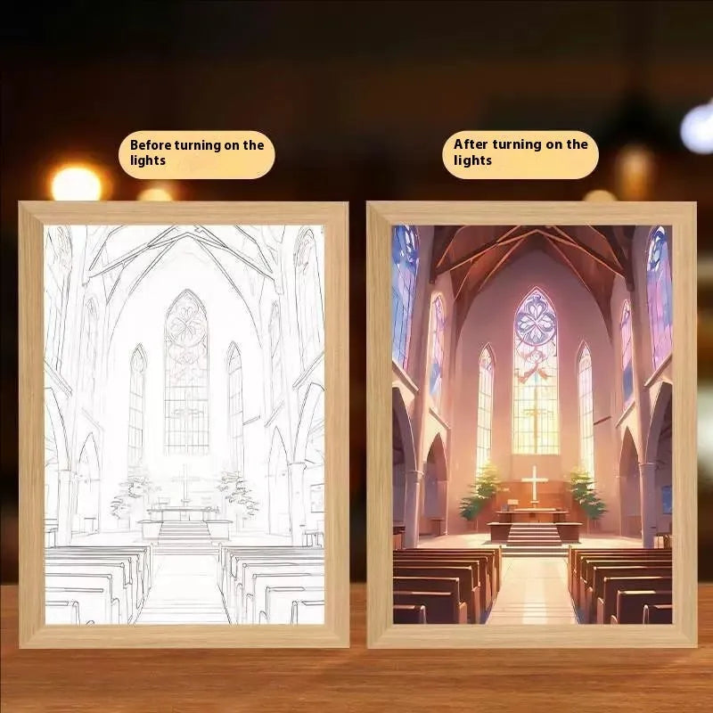 Modern rectangular photo frame with cross redemption garden sea light painting artwork design