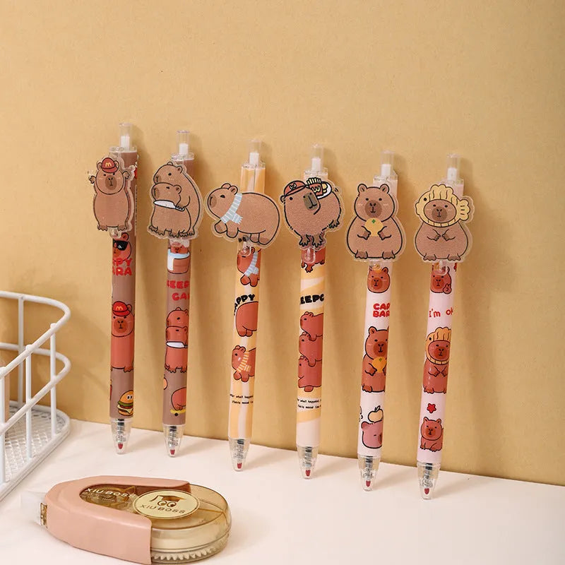 Cartoon bear acrylic paster pressing gel pen set showing 48 pens with plastic shells and carbon black ink