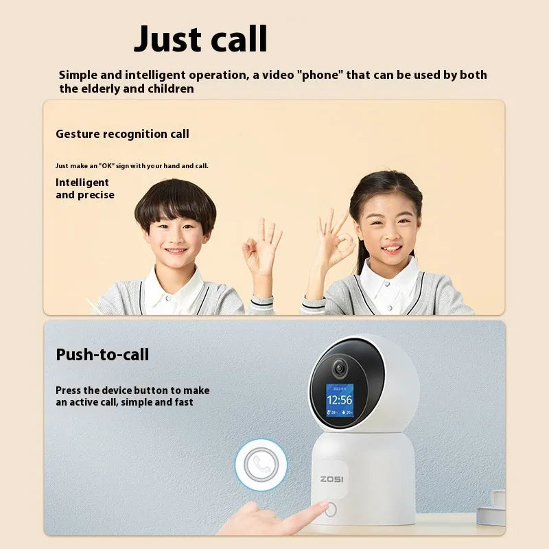 Zhou Shi wireless indoor home security camera with large screen display mounted on bracket