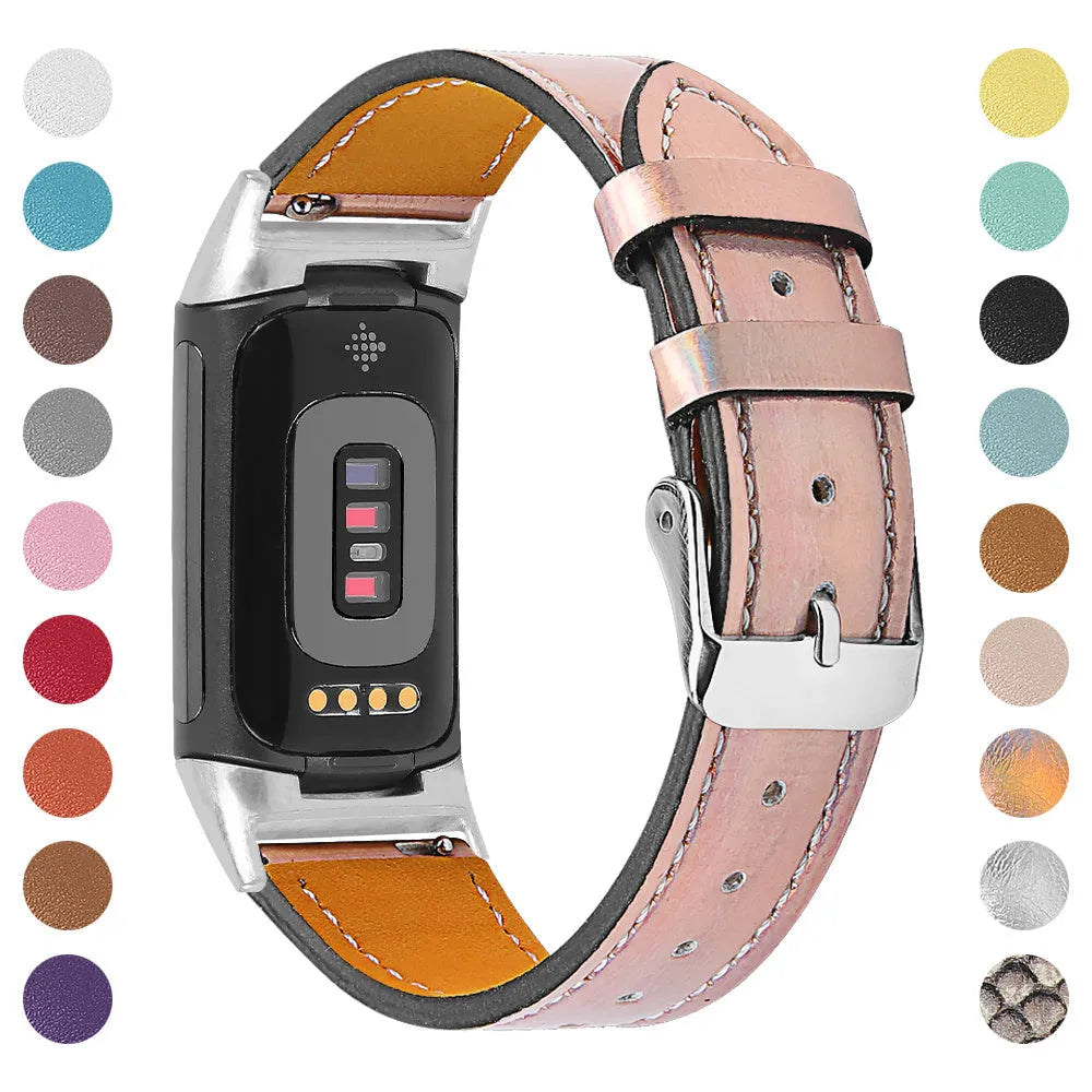 Genuine leather strap for Fitbit Charge 5 and Charge 6 smart watches in multiple colour options