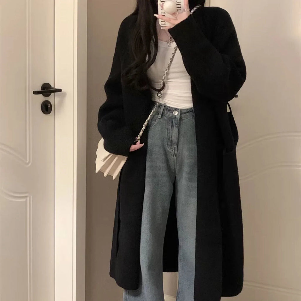 Women's loose knitted chenille cardigan sweater in Japanese Korean style with 3D pattern