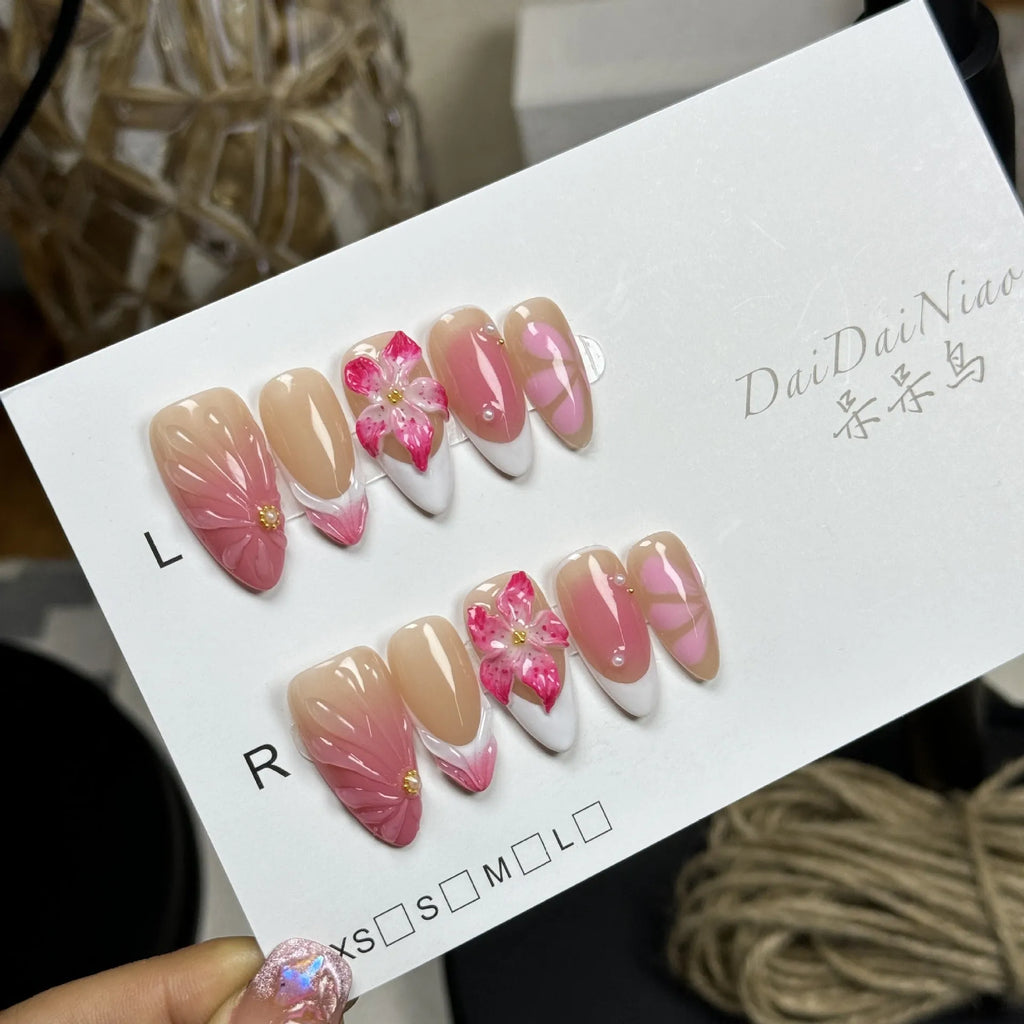 French style lily three-dimensional nail art stickers with fluid ice flower design on plastic wearable armour