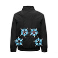 Smart air conditioning work jacket in black with fan holes, made from polyester blend fabric for summer outdoor use.