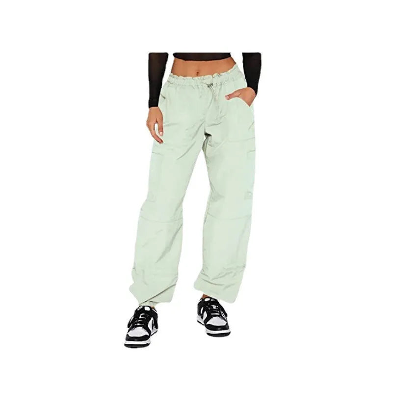 Loose-fit straight leg cargo pants with multiple pockets in a grey colour.