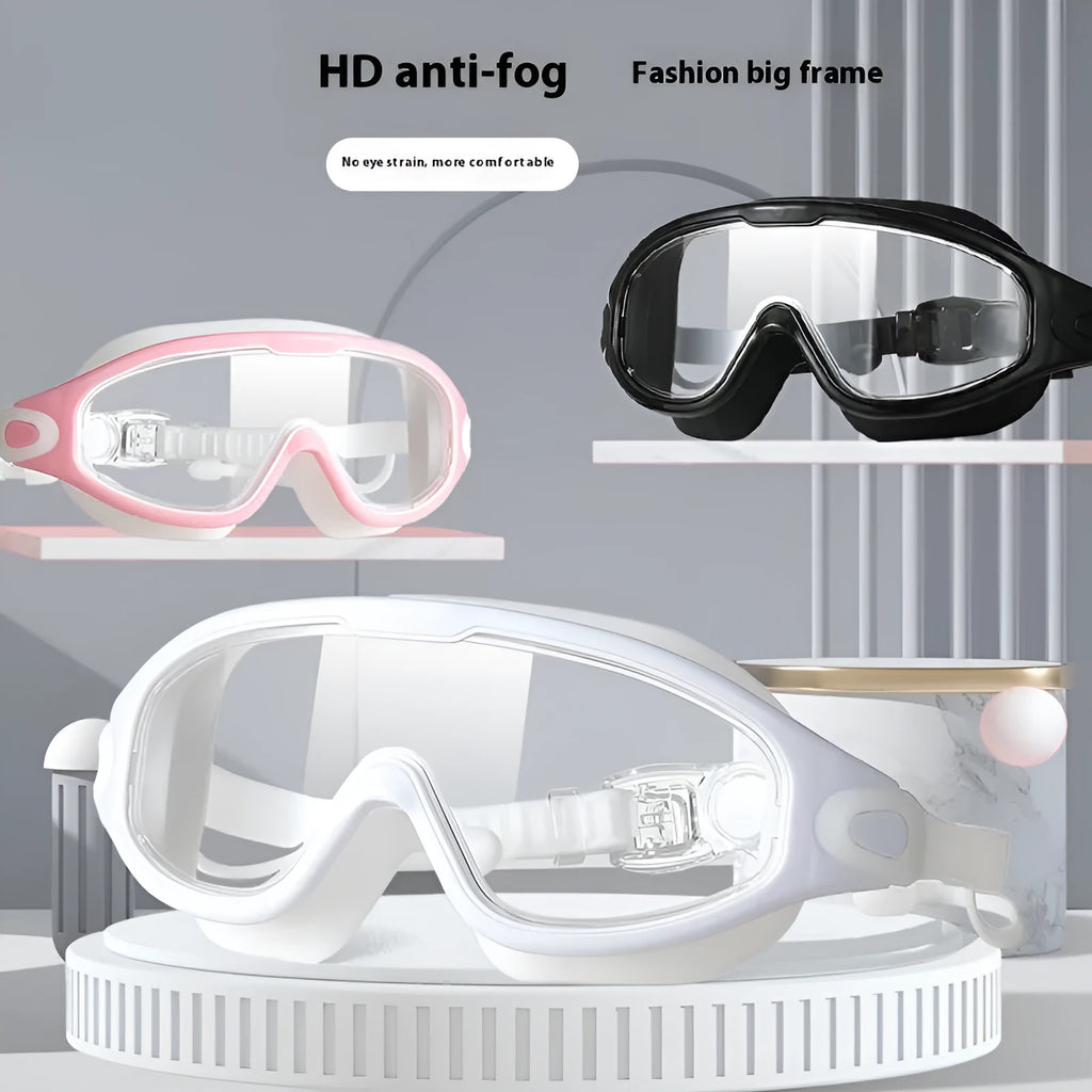 HD waterproof anti-fog plating swimming goggles with plain transparent large frame for adults