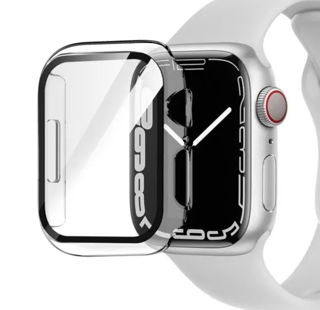 PC tempered film Apple Watch case in transparent showing slim protective design for smartwatch