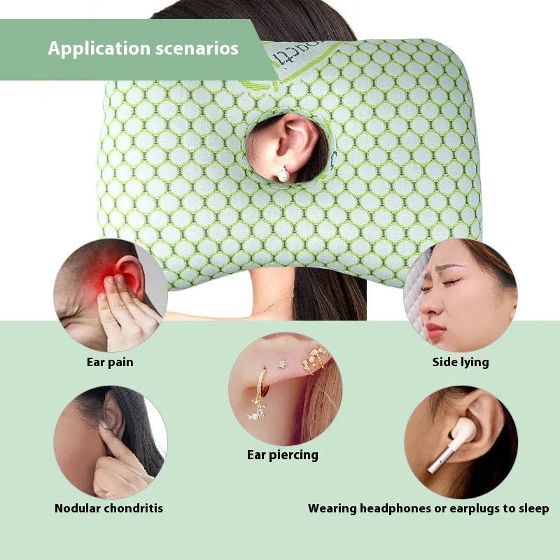 Single hole ear pillow for beauty salon use in grey colour, showing dimensions and face aperture.