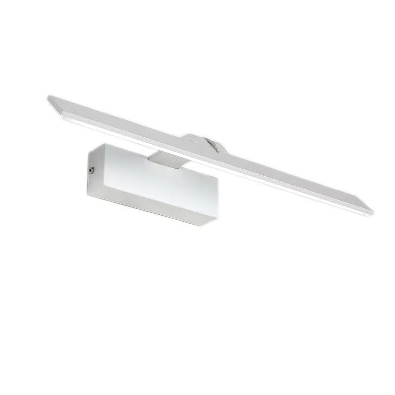 White framed LED illuminated bathroom mirror with integrated lighting mounted above bathroom basin