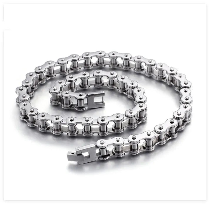 Titanium steel bike chain necklace for men polished geometric punk style 51-80cm adjustable gold and steel colour