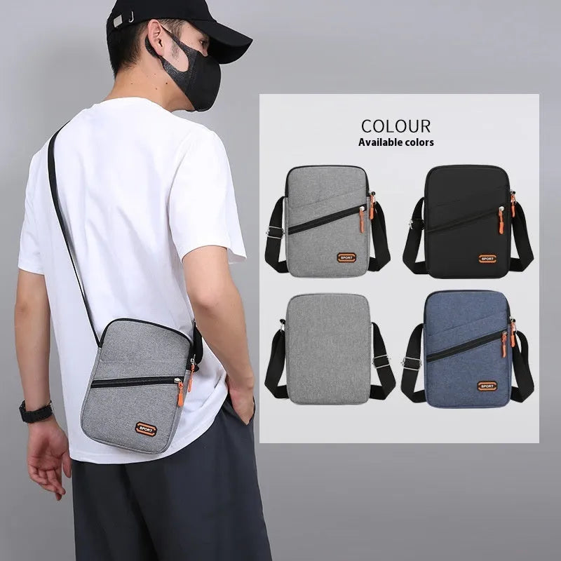 Oxford cloth commuter crossbody bag in silver grey, black or navy blue with contrast colour details