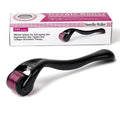 Black derma roller with titanium needles for facial, beard, and scalp microneedling treatments.