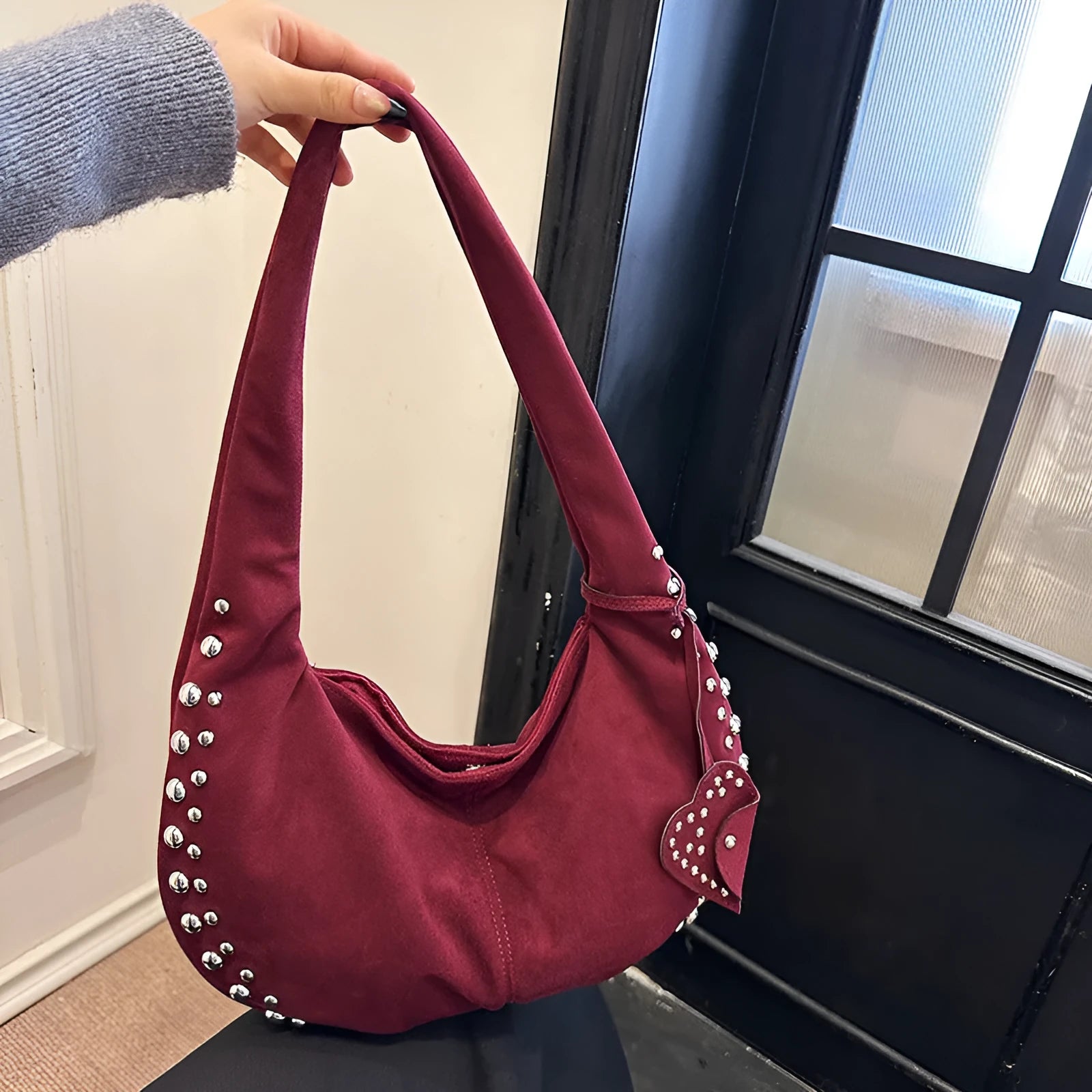 Soft plush retro style casual tote handbag for women shown in available colours.