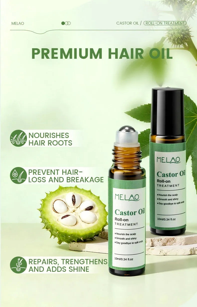 Castor oil roll-on essential oil 10ml portable hair growth serum with applicator