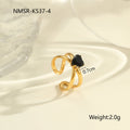 Geometric open mouth titanium steel ring with zircon inlay detail