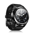 Black smartwatch with blood pressure monitoring on silicone strap showing health metrics on screen