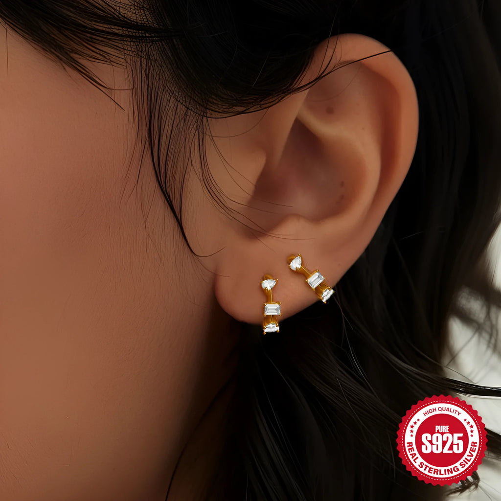 Geometric circle stud earrings in sterling silver with diamond accents and electroplated gold or silver finish