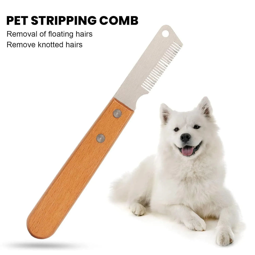 Pet stripping comb with wooden handle for dog and cat grooming