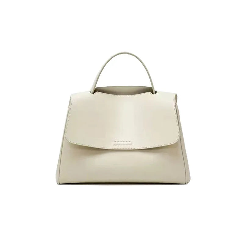 Soft genuine leather women's shoulder messenger bag in black, horizontal square shape with sewing thread detail