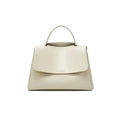 Soft genuine leather women's shoulder messenger bag in black, horizontal square shape with sewing thread detail