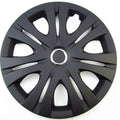 Universal monochrome ABS plastic wheel hub cover in silver finish, shown next to a black version.