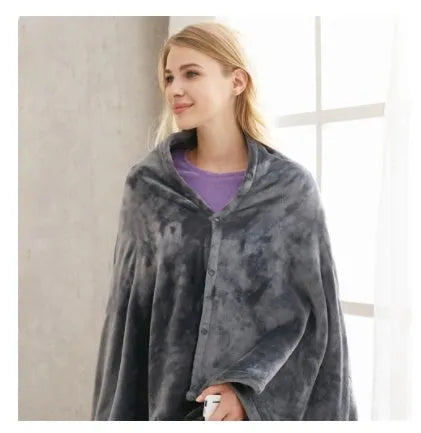 Dark grey USB heated blanket shawl made of coral fleece with controller, 150x85cm