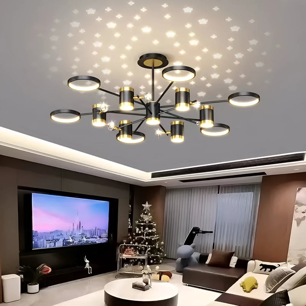 Nordic star iron pendant chandelier with 13 heads in black finish, 1000mm diameter