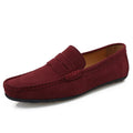 Men's suede slip-on loafers in solid colours with round toe and flat rubber sole