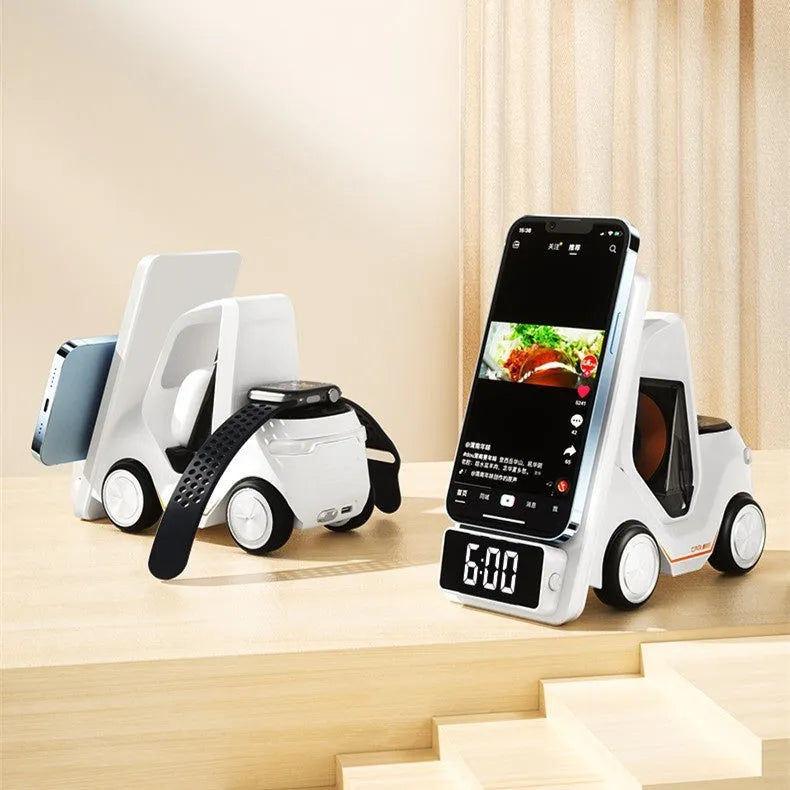 15W three-in-one wireless fast charging bracket in grey, white, yellow, and orange colour options