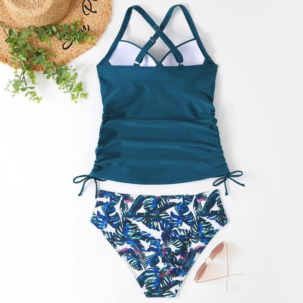 Women's nylon swimwear bikini set in high waist briefs style with slim fit design