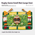 Plastic fabric dog sniffing mat in a thematic design, used for hiding food treats as a pet enrichment toy