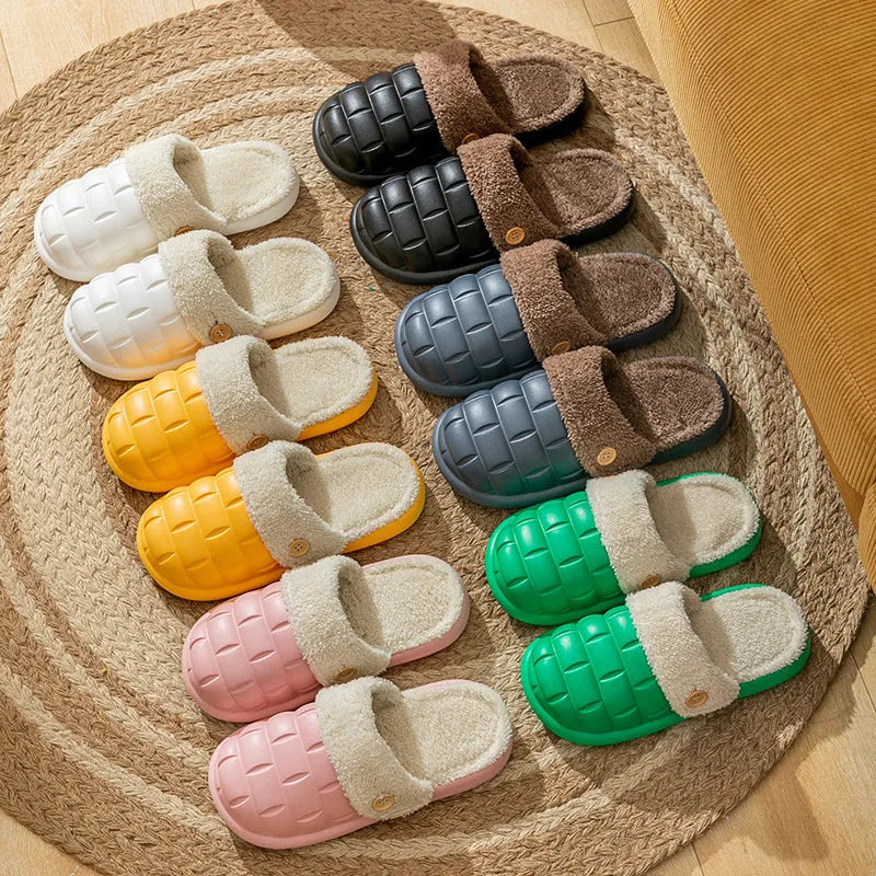 Women's detachable EVA slippers with plush lining in pink, green, yellow or white colours