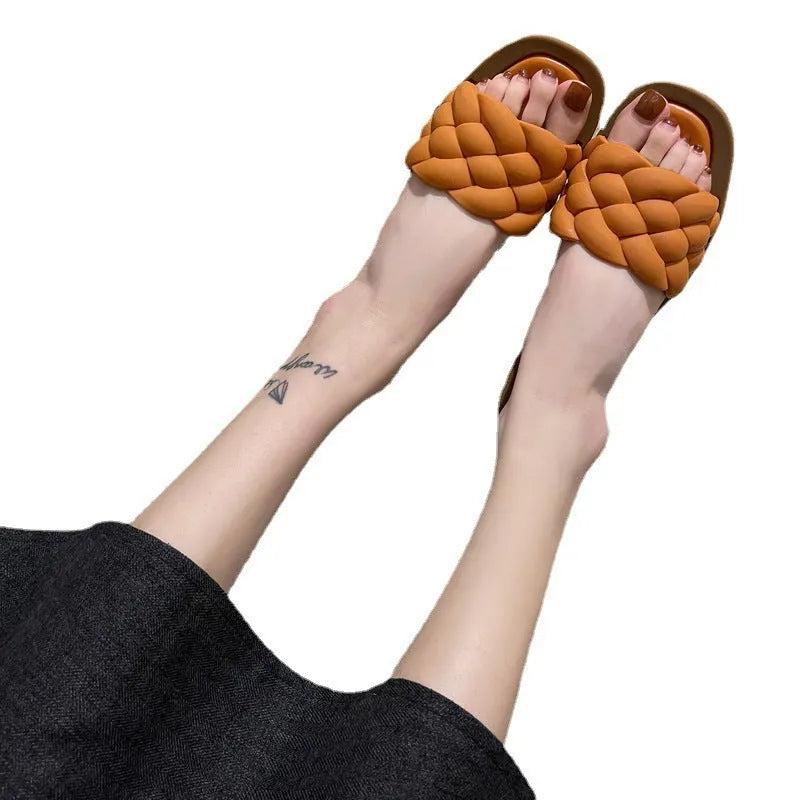 Women's plaid pattern beach sandals with thick PVC soles in black, green, orange or white colours
