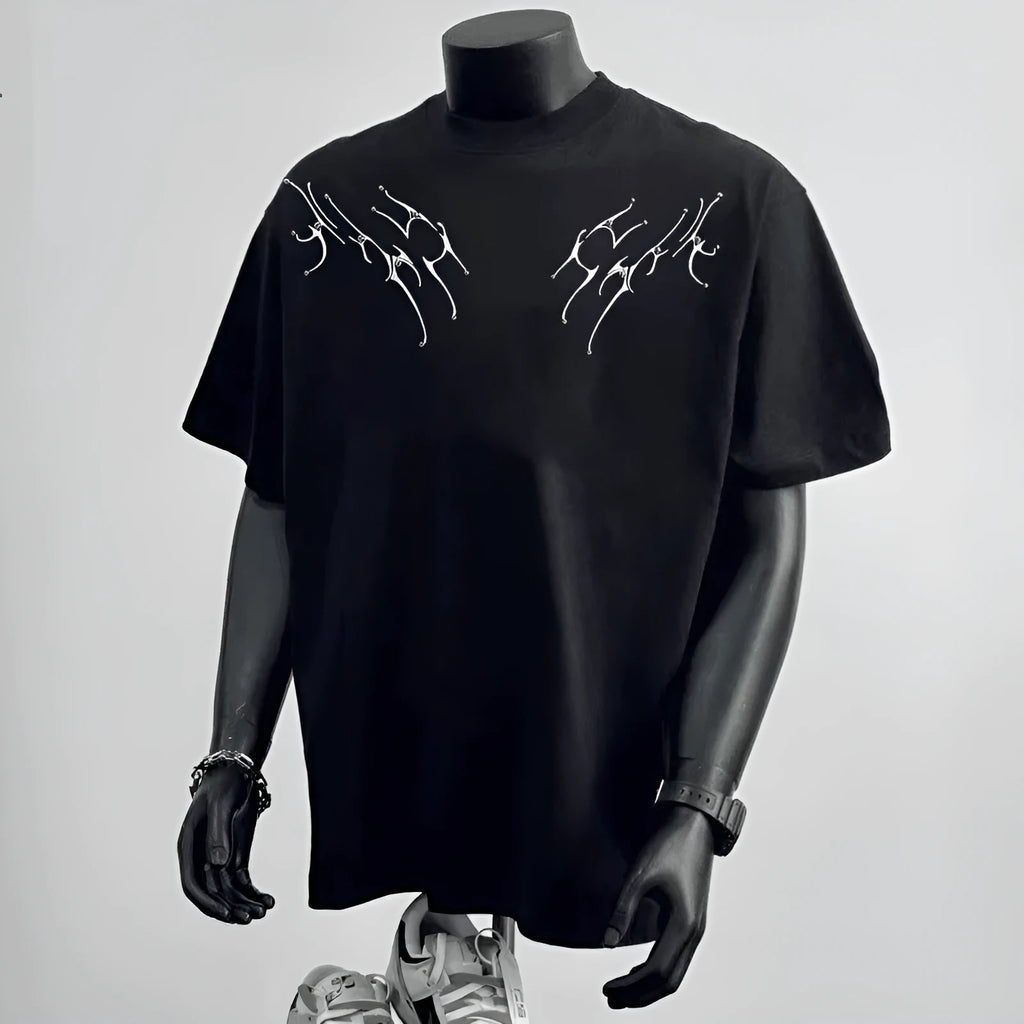 Men's black and white short sleeve printed cotton top with loose fit business styling