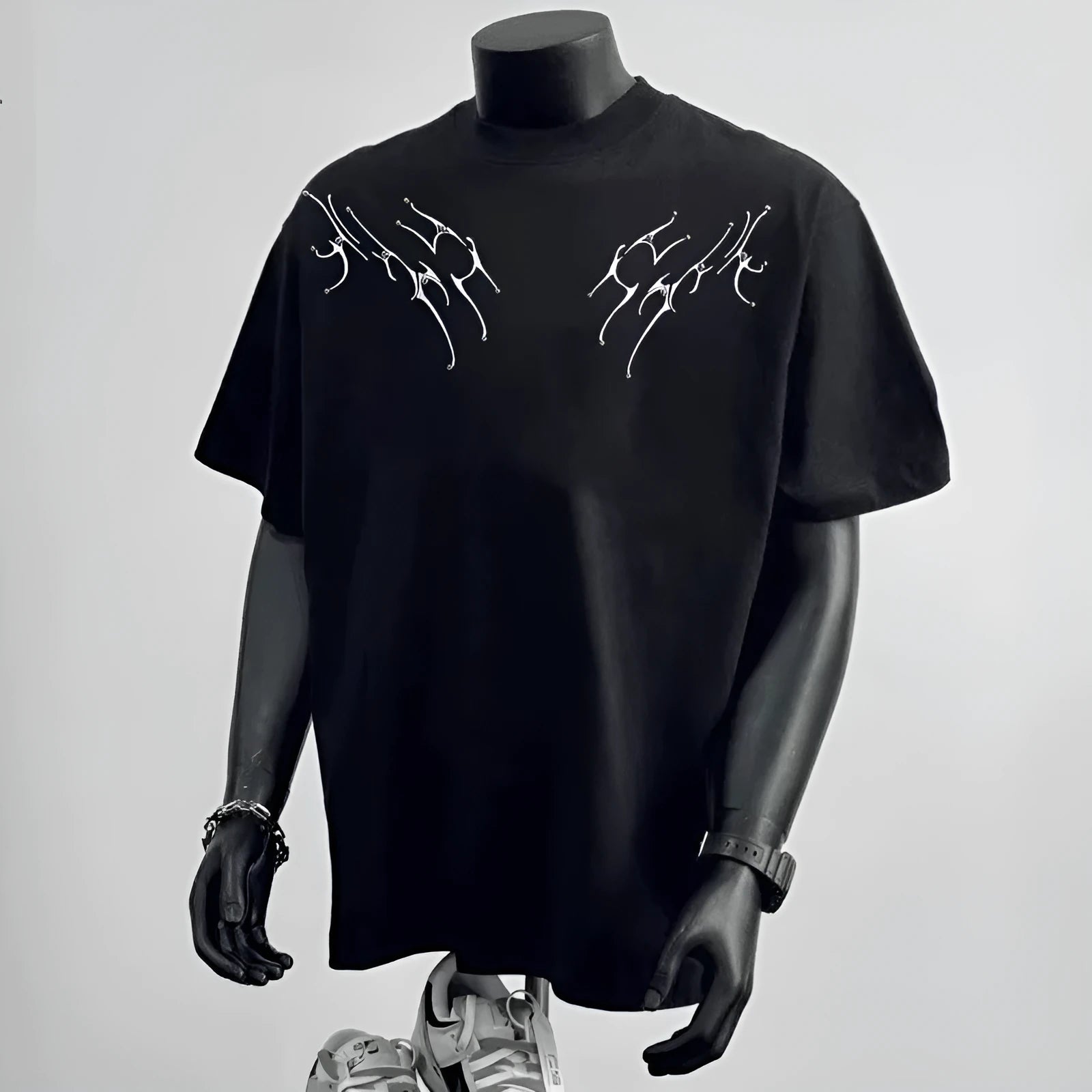 Men's black and white short sleeve printed cotton top with loose fit business styling