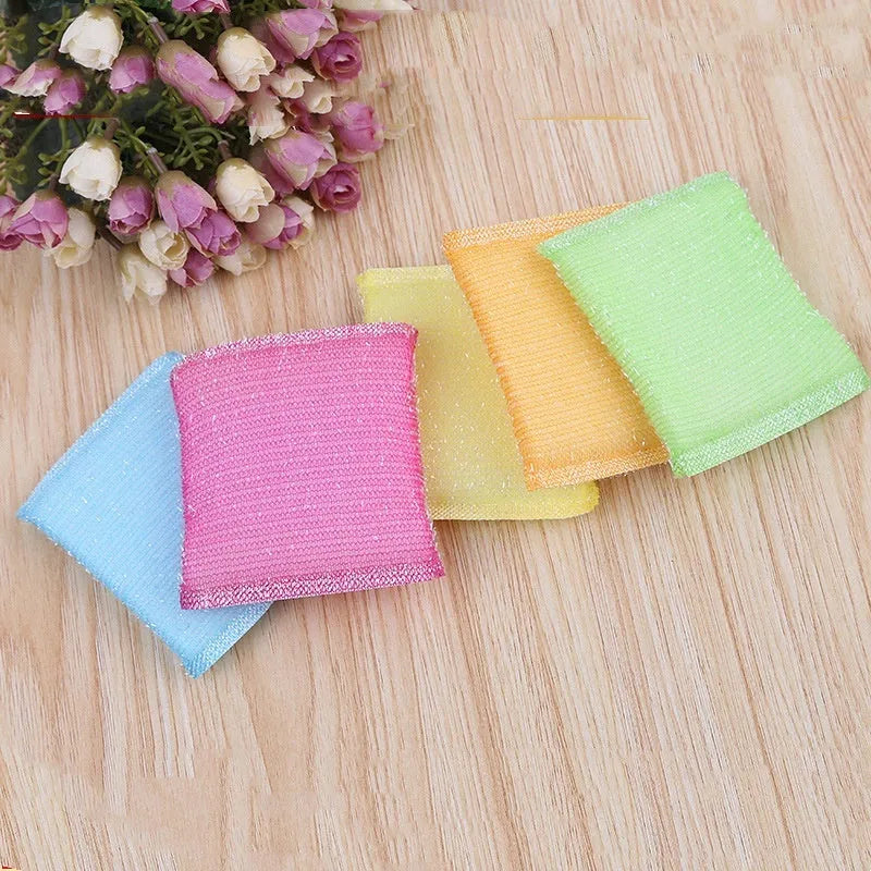 Pinstripe fabric dishwashing sponge mop with plastic handle in macaron mixed colours for kitchen cleaning