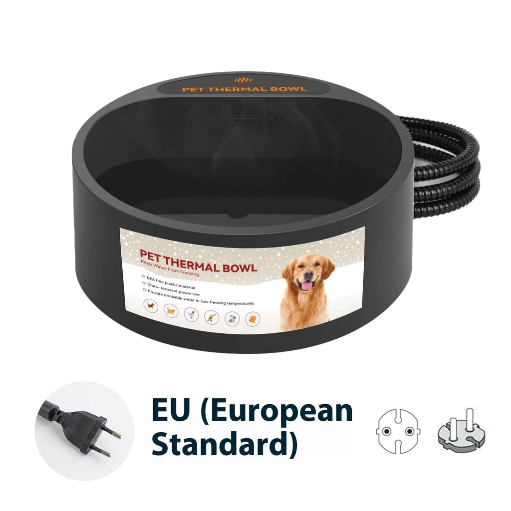 Black ABS plastic pet heating bowl with constant temperature function, 2.2L capacity